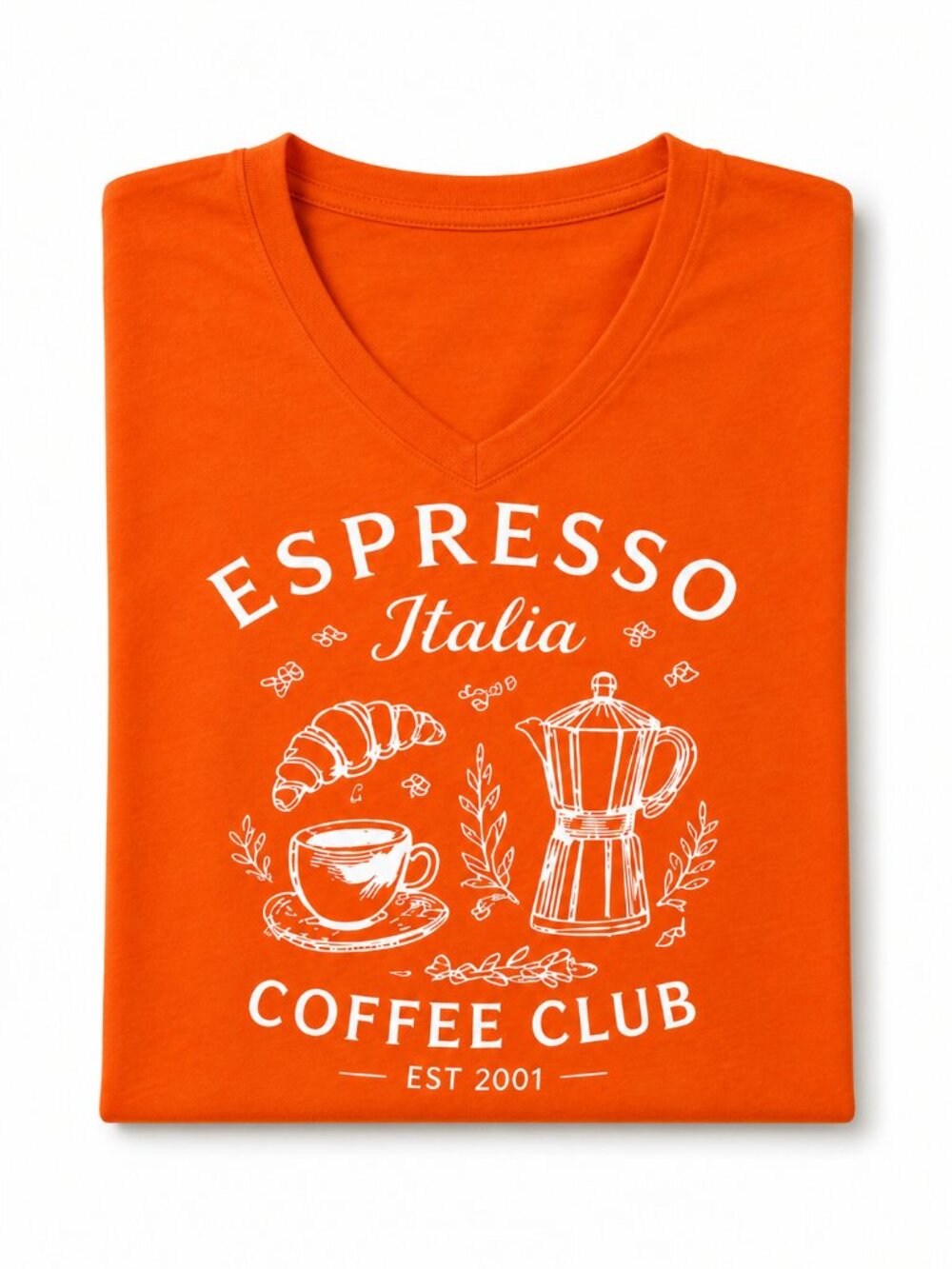 Studio33 Women’s Espresso Italia Coffee Club V-Neck Short Sleeve Orange Tee S-XL